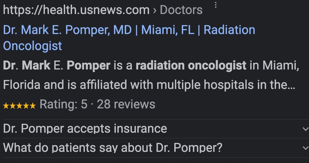 FIVE STAR DOCTOR = DR. MARK POMPER CANCER SPECIALIST & BOARD CERTIFIED RADIATION ONCOLOGIST